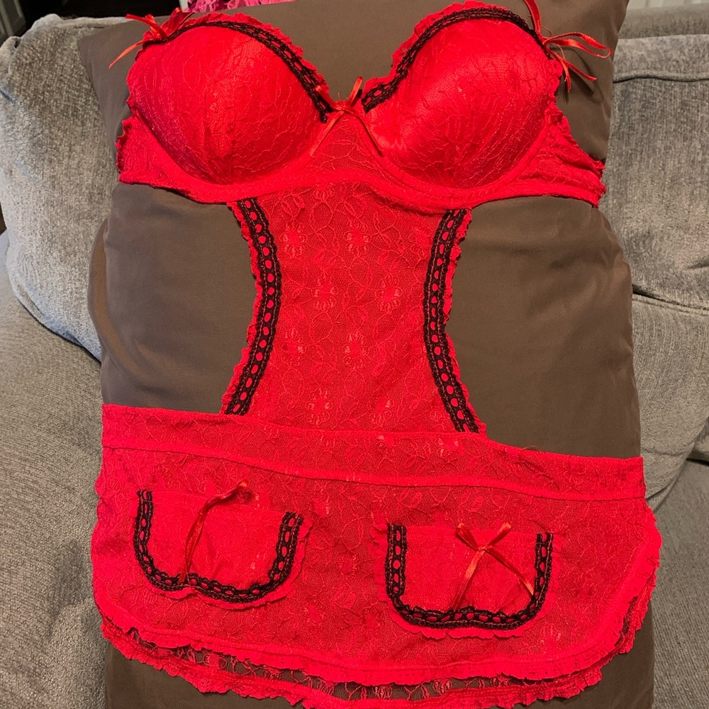 Red bralette type apron costume lingerie.